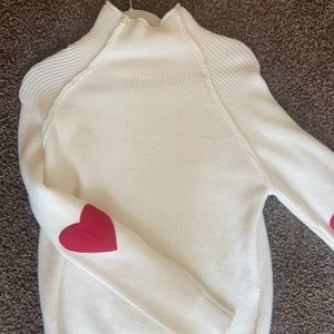 White Sweater with red heart elbow patches